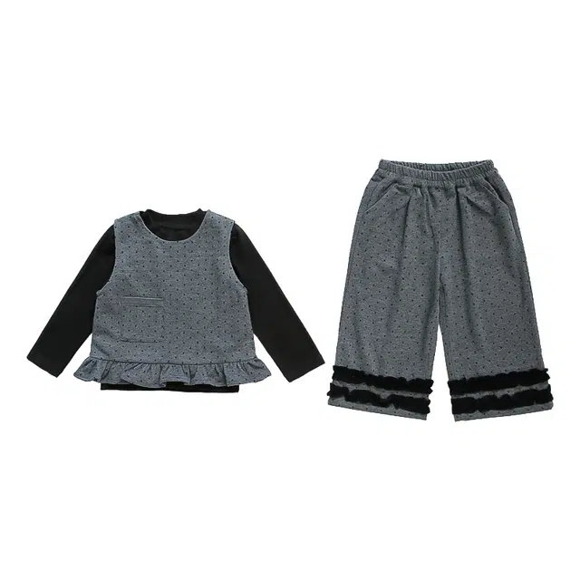 蓝彩何休闲运动套装 女童韩版洋气马甲三件套儿童时髦春秋装时尚圆点爆款女孩衣服