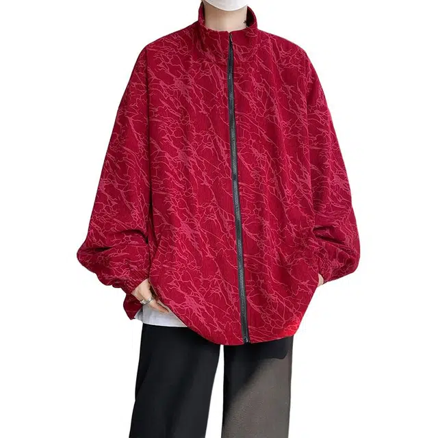 北欧攻略 美式港风复古纹理感宽松大码潮流外套夹克 男女同款