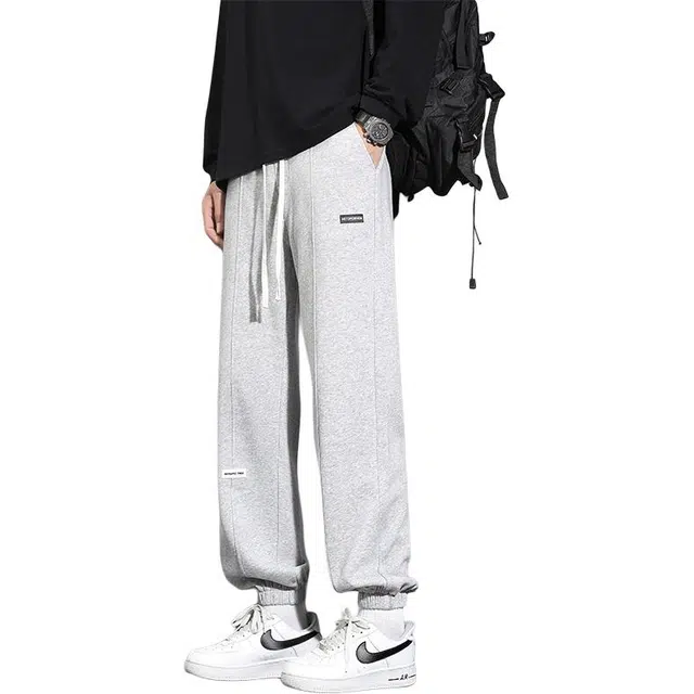 协协乐 美式拼接设计感宽松卫裤子秋冬季潮流百搭运动九分哈伦束脚裤休闲裤 男款