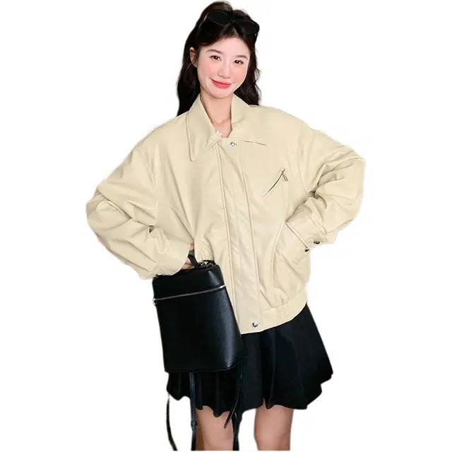 沐晓欣  韩系外套女秋季休闲上衣百搭条纹宽松翻领哈灵顿潮夹克 女款