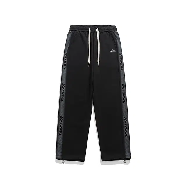 虫小绿 美式复古街头基础款侧边拼接渐变撞色条纹抽绳直筒阔腿垂感卫裤日常通勤运动百搭潮流痞帅印花休闲裤 男女同款