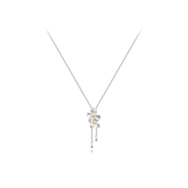 【纯银999 | 一路繁花】 六桂福珠宝 经典百搭小众设计极简轻奢约会高级感学生日常精致简约通勤温柔气质可调节锁骨链 足银 项链 女款