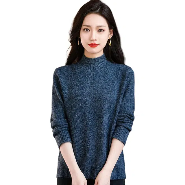 袋鼠 休闲时尚舒适柔软半高领纯色质感长袖打底针织衫 女款