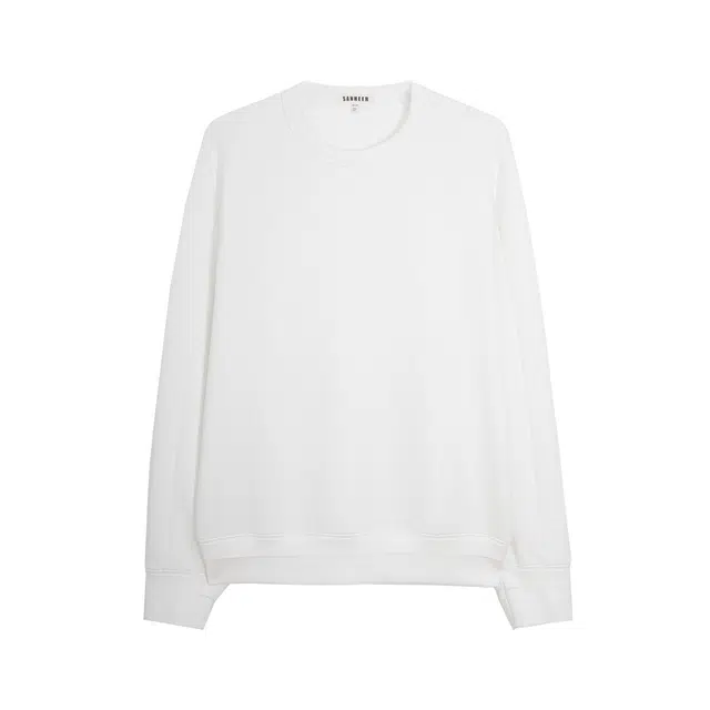 丹宁哲学 莫代尔棉空气层双层下摆纯色插肩袖松弛风套头卫衣 男款