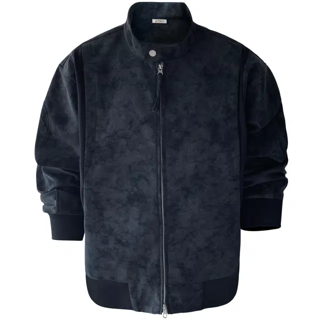 稻草人 美式复古扎染绒感雾花皮面料秋季机车朋克风双拉链宽松垂感休闲百搭情侣学生皮立领短款夹克外套 男女同款