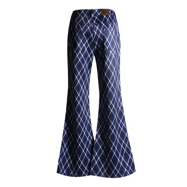 玫丝朵 美式时尚格子百搭纯色微喇休闲裤 女款