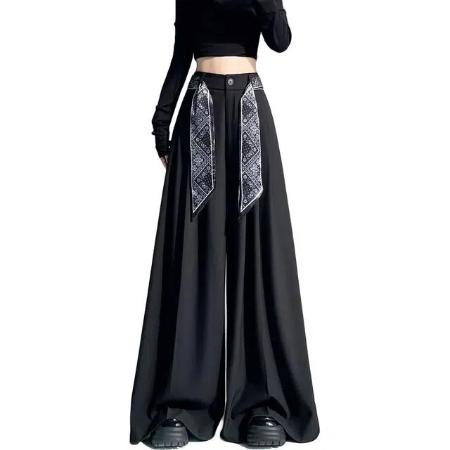 沐晓欣 阔腿裤垂感高腰宽松慵懒风拖地裤休闲裤 女款