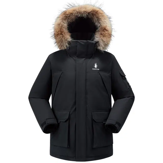 企鹅 驭雪系列 加厚保暖三防面料 纯色可脱卸帽 宽松工装外套羽绒服 男女同款