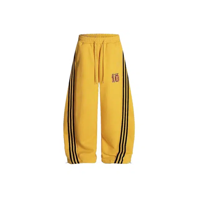 艾梵斯贝 美式复古潮流数字字母印花条纹撞色简约设计款松紧抽绳无性别主义潮酷高街风垂感阔腿卫裤休闲裤 男女同款