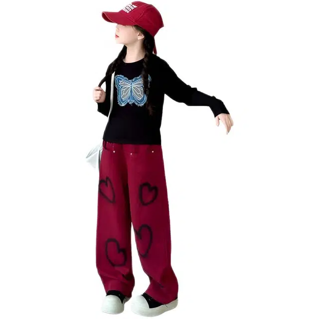 木木兔休闲运动套装 青春潮流时尚女大童秋季学生 个性舒适阔腿裤两件套 宽松百搭 时髦洋气