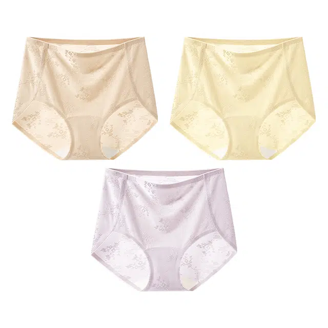 二三二三 新中式浮雕中腰纯色女士轻薄透气亲肤柔软不闷汗防夹臀百搭日常无痕舒适短裤组合装 三角内裤 女款