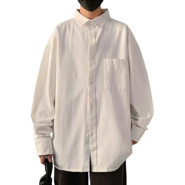 地界二 港风帅气休闲纯色百搭宽松长袖衬衫 男款