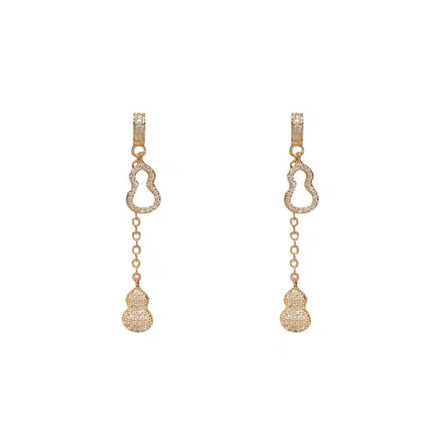 澜耀 福禄流苏 水钻葫芦长款轻奢耳饰 小众设计感高级#好运 铜合金 耳环 女款