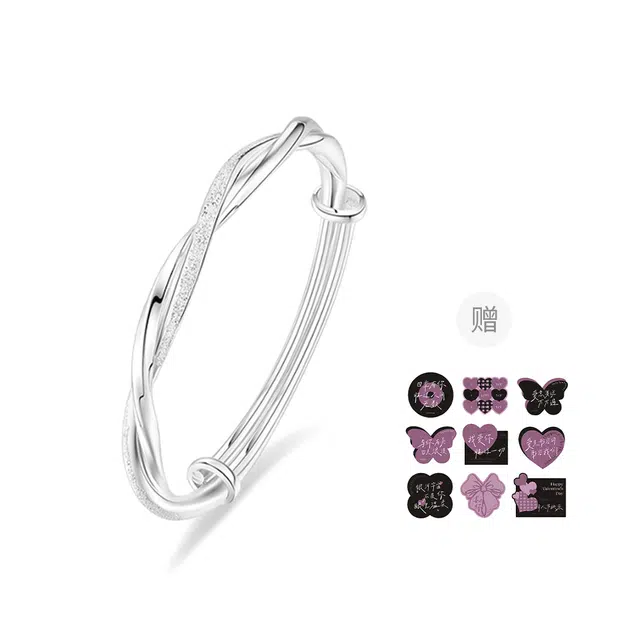 【999纯银丨可免费定制刻字丨赠告白贺卡】 福韵金 六桂福珠宝 莫比乌斯经典素圈可推拉银镯子新中式简约大气小众轻奢百搭 足银 手镯 女款