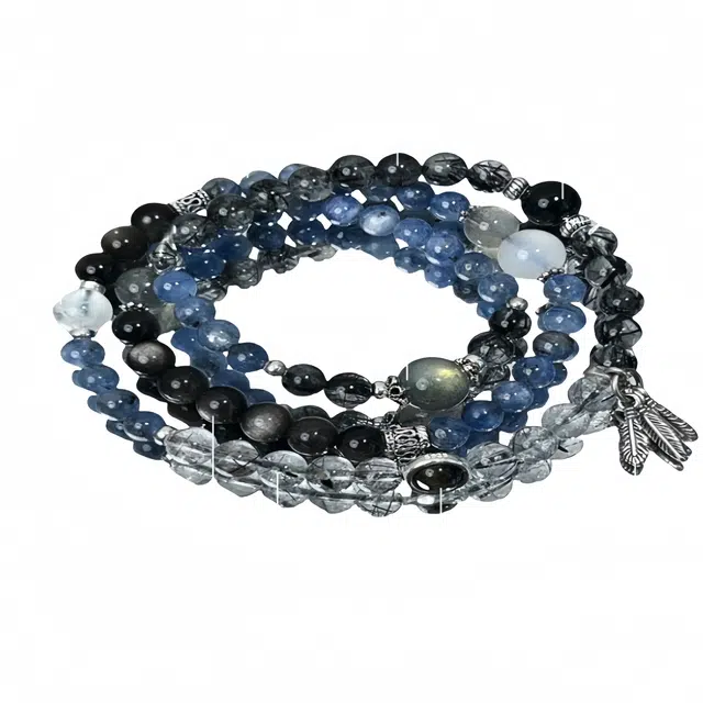 金碧鸢 小众设计简约时尚优雅浪漫精致可爱轻奢百搭 月光多圈新中式小众中性#好运 黑曜石 手串 男女同款情侣款