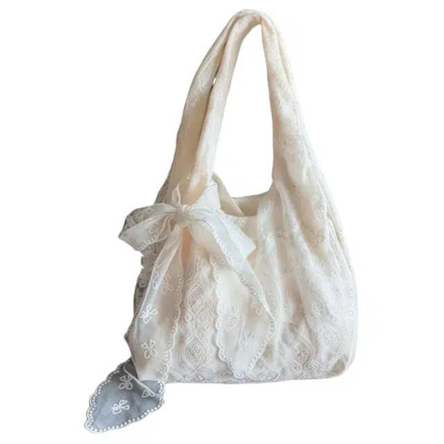 捷朗仕 蝴蝶结背包初高中大学生拍照出片百搭 涤纶） 单肩包 女款 米白色蕾丝