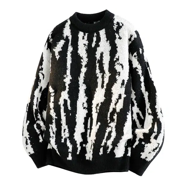 金盾 美式高街撞色竖条纹圆领长袖针织衫 男女同款