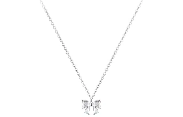 前方大荒野 蝴蝶结 高级感简约百搭时尚小众设计气质闺蜜款温柔通勤女生锁骨链组合套装好运 银 项链 女款