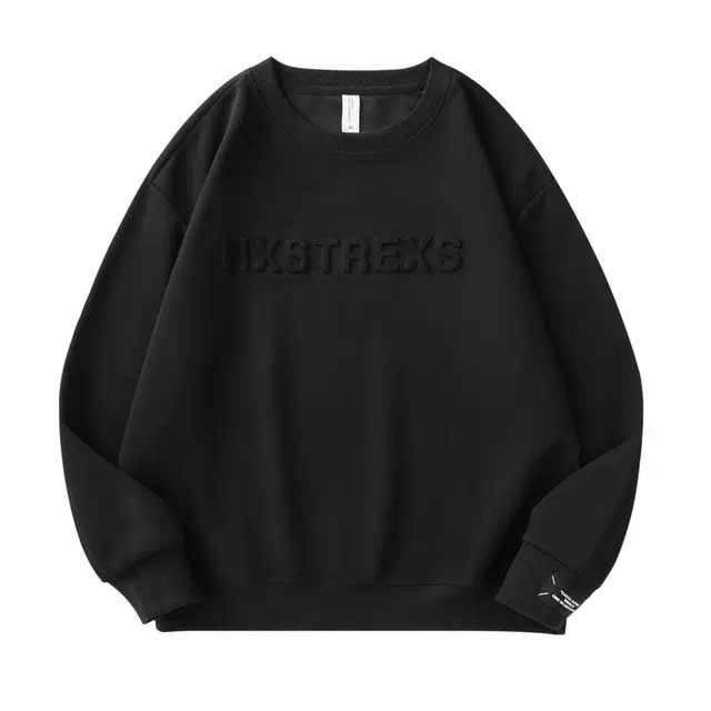 希越 春秋上衣男士圆领字母长袖休闲宽松潮牌打底套头衫百搭卫衣 男款