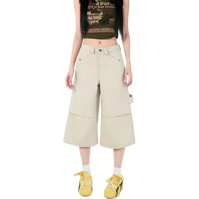 极限涡轮 美式高街小个子百搭显瘦七分直筒休闲裤 男女同款