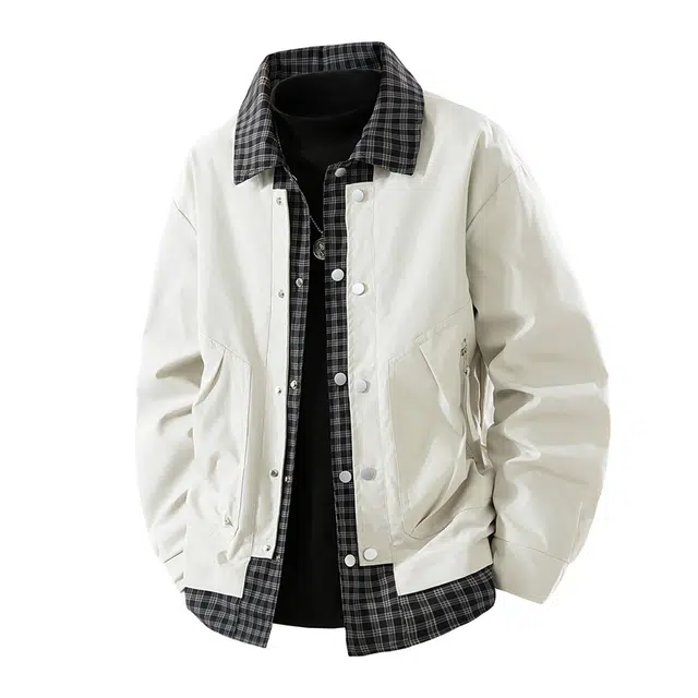 金盾 潮流复古美式翻领格子夹克外套 男女同款