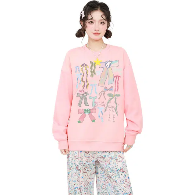 识恩 薄款多巴胺潮流设计感穿搭圆领卫衣 女款