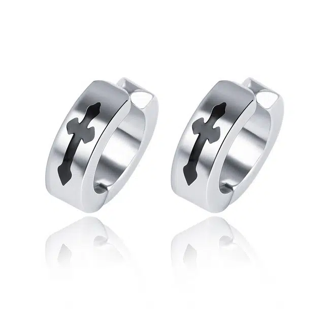 清脆小溪 十字架耳饰 潮流中性酷帅无耳洞韩版 欧美时尚简约设计 街头风 个性百搭#好运 钛钢 耳夹 男款