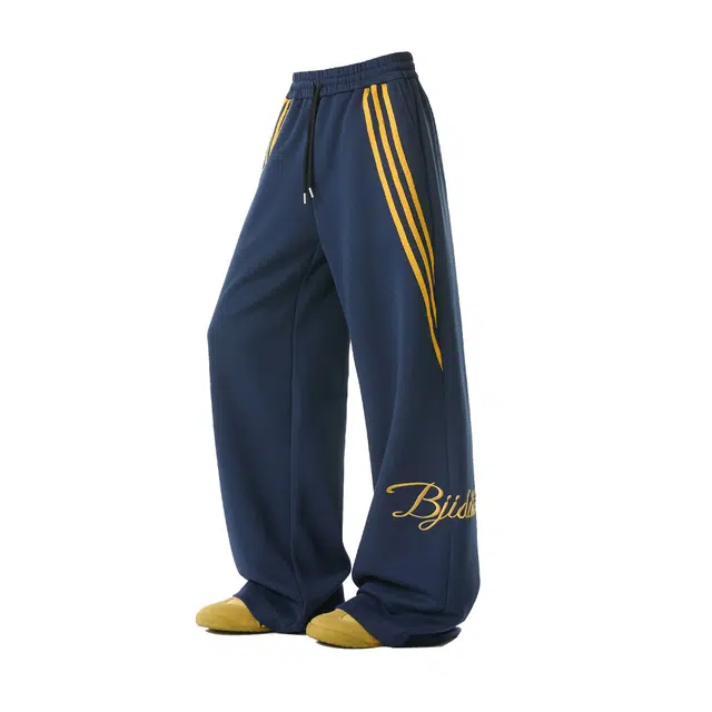 艾梵斯贝 美式复古潮流运动条纹拼接字母刺绣撞色简约设计感无性别主义潮酷高街风日常通勤百搭个性街舞宽松直筒休闲裤 男女同款