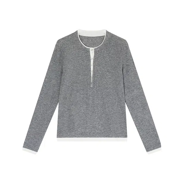 内在密码 撞色假两件秋冬长袖打底衫女正肩显瘦内搭上衣外穿亨利领保暖上装 女款