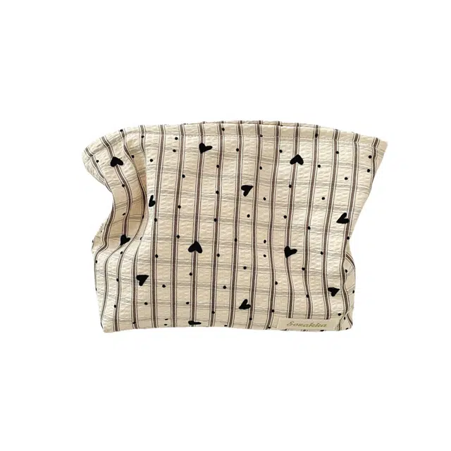 馨枕居方格爱心化妆包女日韩简约便携式大容量护肤品洗漱收纳包化妆包 便携收纳防尘