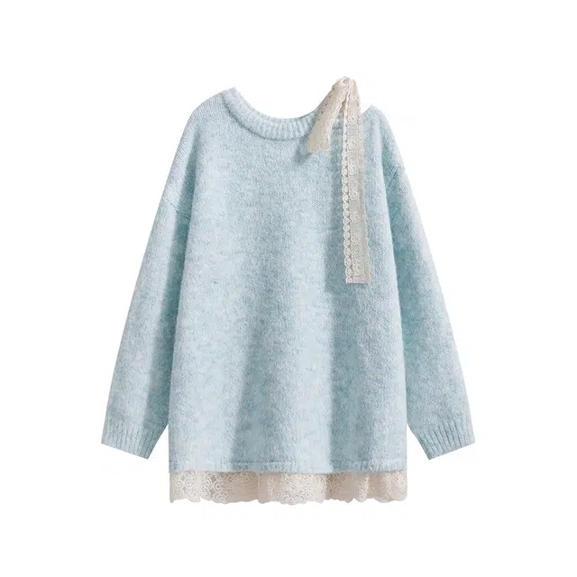 柏黛妃 慵懒氛围感长袖女春秋松弛感软糯蝴蝶结系带上衣针织衫 女款