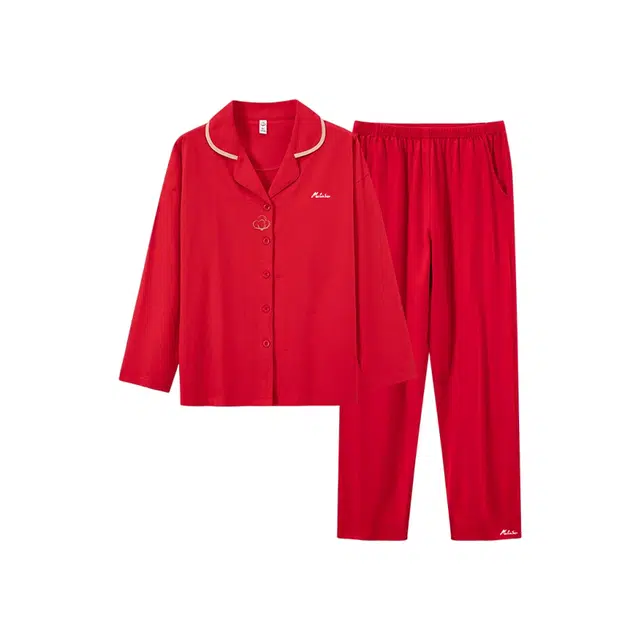 木林森 印花经典版型轻薄凉感垂顺不易皱长袖长裤居家睡衣套装 男女同款