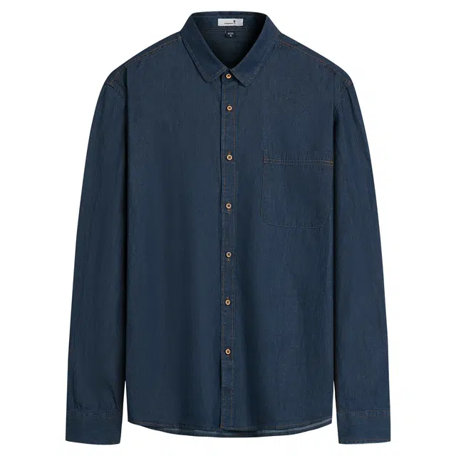 与狼共舞 纯棉亲肤柔软舒适透气时尚翻领水洗牛仔长袖衬衫 男款