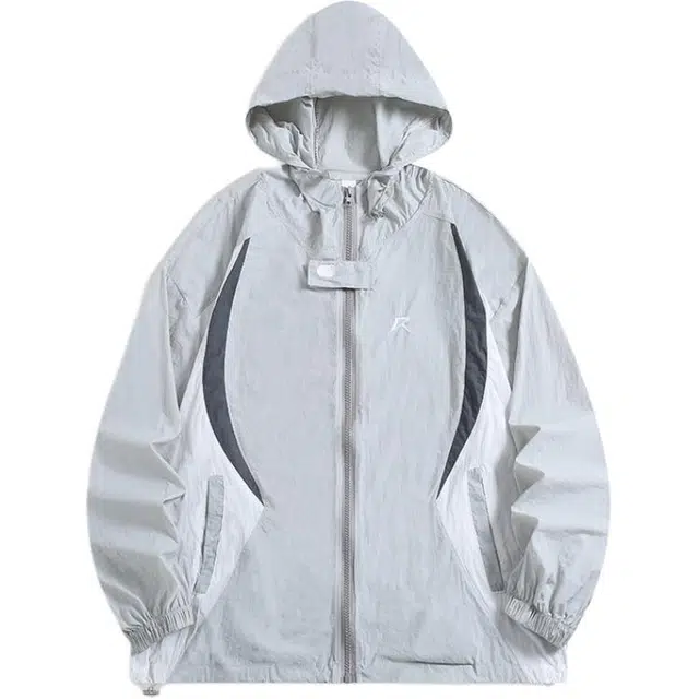 地界二 拼接刺绣连帽衣运动潮牌时尚宽松山系薄款工装夹克衬衫 男款