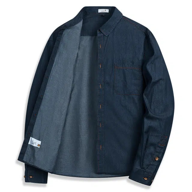 与狼共舞 纯棉亲肤柔软舒适透气时尚翻领水洗牛仔长袖衬衫 男款