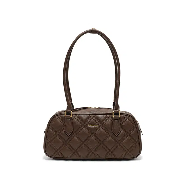 西木汀 奶芙松饼 小众设计高级感通勤百搭波士顿包包 牛皮革 单肩包 常规 女款 美拉德棕/日光黄/深邃黑