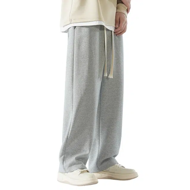 顶峰保罗 美式纯色基础直筒无性别主义阔腿运动拖地卫裤弹力抽绳显高百搭宽松大码潮牌垂感休闲裤 男女同款