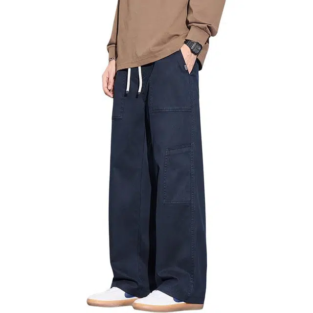 协协乐 美式潮牌复古做旧男士春秋季直筒宽松阔腿拖地裤青少年原色百搭休闲长裤工装裤 男款
