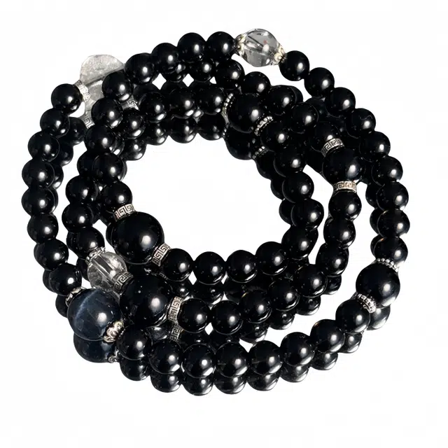 金碧鸢 轻奢设计闪钻点缀小众风格独特精致优雅气质浪漫简约百搭 新中式多圈本命年#好运 黑曜石 手串 男女同款情侣款