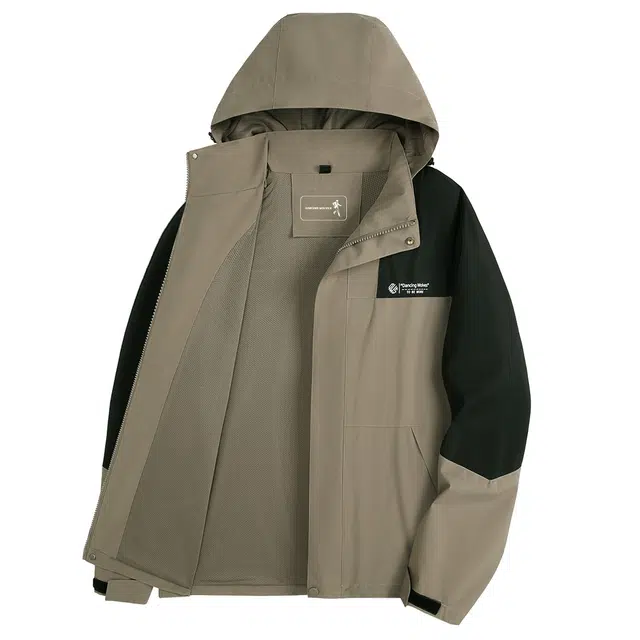 与狼共舞 高密垂顺户外登山时尚拼接撞色防风防水连帽轻薄夹克 男款