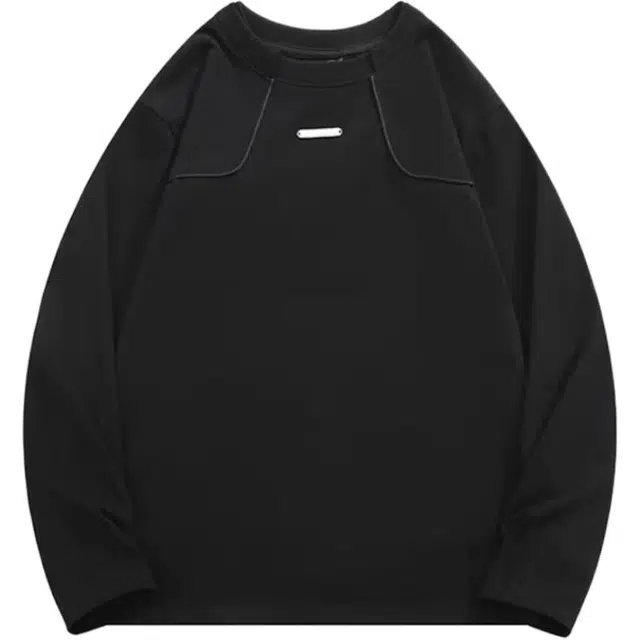 爱肯 美式复古垫肩解构设计柔软亲肤打底衫高级感慵懒清爽休闲上衣宽松重磅大码遮肉显瘦舒适通勤百搭长袖卫衣 男女同款