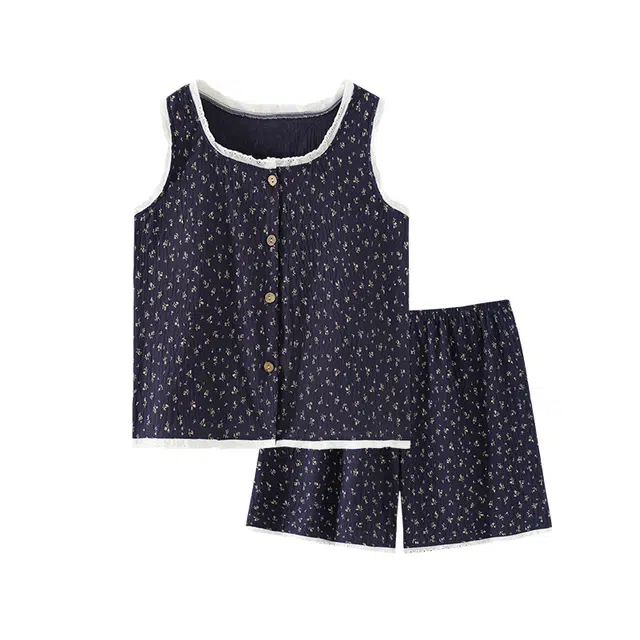 欧诗帛 带胸垫夏季碎花甜美高颜值背心宽松家居服可外穿睡衣套装 女款