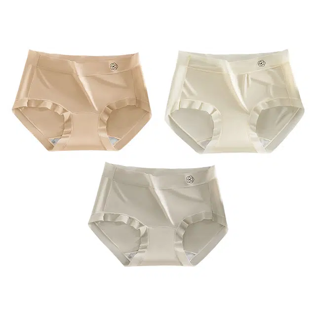 二三二三 山茶花无痕凉感粉底液纯色花边可爱简约透气吸汗亲肤柔软时尚百搭三角内裤 女款