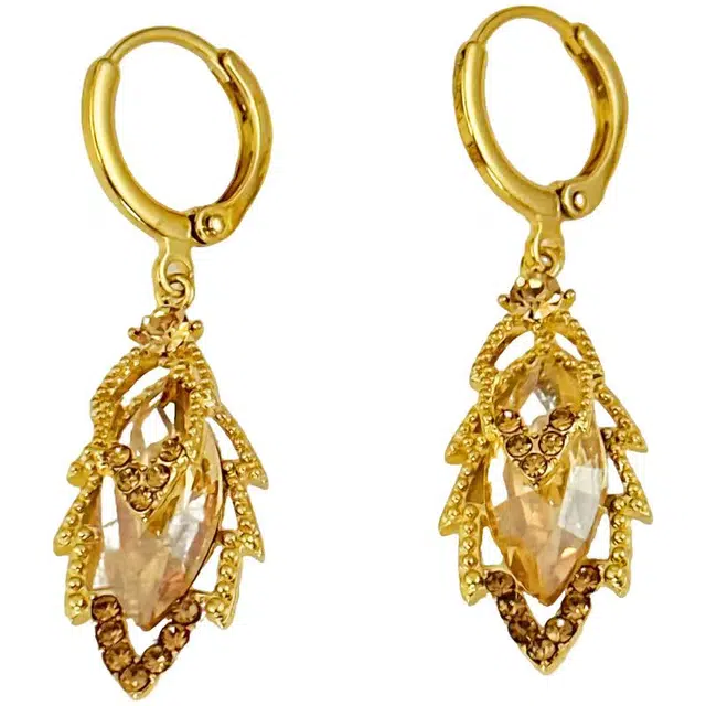 澜耀 金叶珀熠 秋冬轻奢镶钻叶子耳扣 高级感一叶知秋耳饰 铜合金 耳环 女款