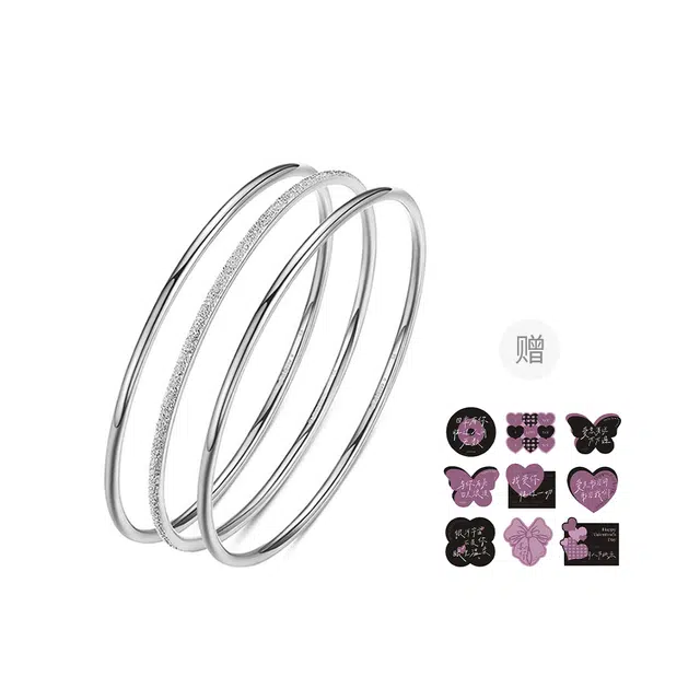 【 999足银纯银 三生三世/浪漫7夕卡片】 福韵金 六桂福珠宝 满天星三圈新中式国潮少女轻奢精致小众设计高级感素百搭 银 手镯 女款