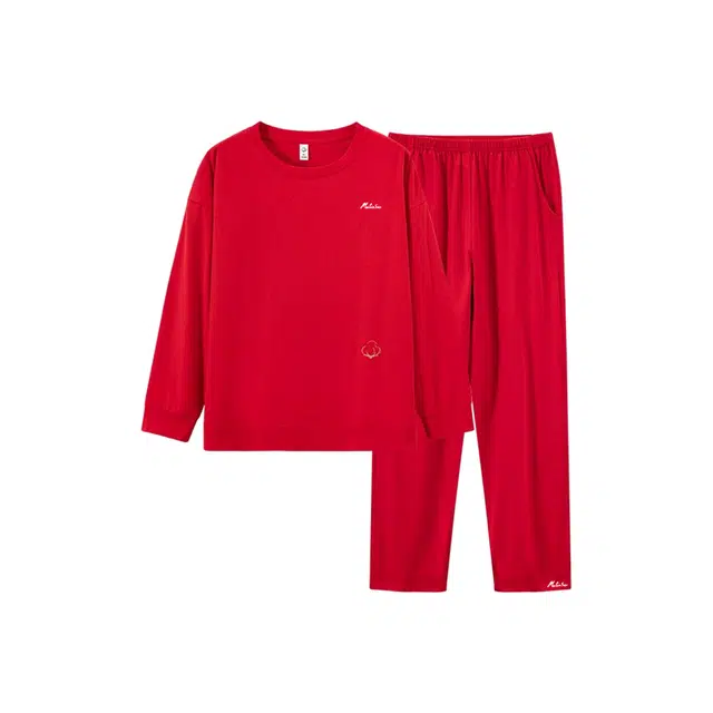 木林森 印花经典版型轻薄长袖凉感垂顺不易皱长裤居家睡衣套装 男女同款