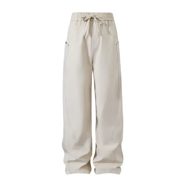 煦加 美式高街斜切侧边多口袋潮流拼接防风防水时尚长裤夏季宽松大口袋显瘦香蕉弯刀休闲裤 男女同款