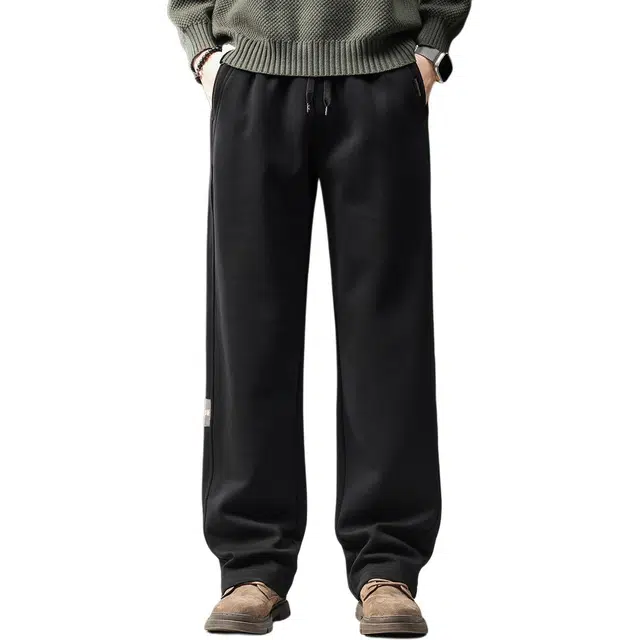 贵色 高端潮牌美式重磅运动保暖卫裤垂感宽松阔腿针织做旧废土风休闲裤 男女同款