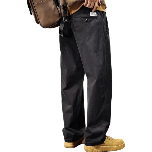 路杰邦 美式高级感工装裤男士春秋潮牌宽松大码直筒黑色基础百搭长裤休闲裤 男款