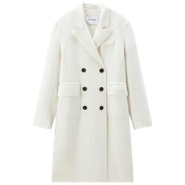 太平鸟 简约优雅双排扣时尚气质西装双面呢大衣 女款